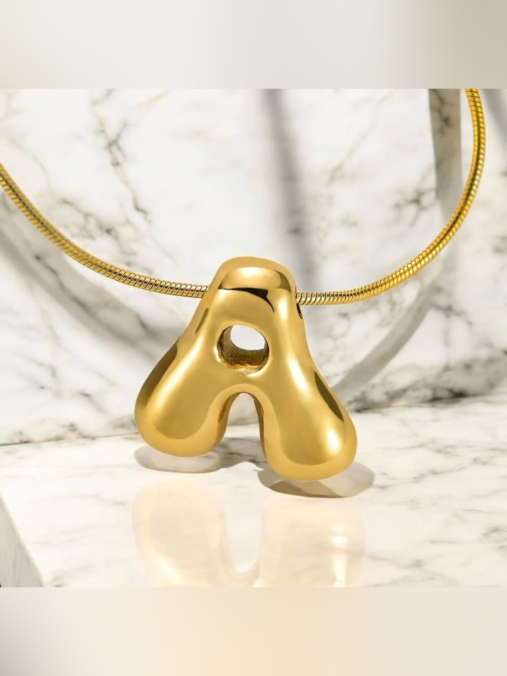 Gold Pendant Necklace with Unique Sculptural Charm Letter -A-